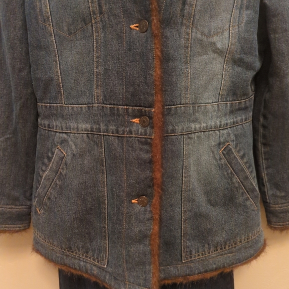 Vintage Marvin Richards Y2K Denim Faux Fur Button Up Jacket Ladies Sz L - Picture 4 of 12